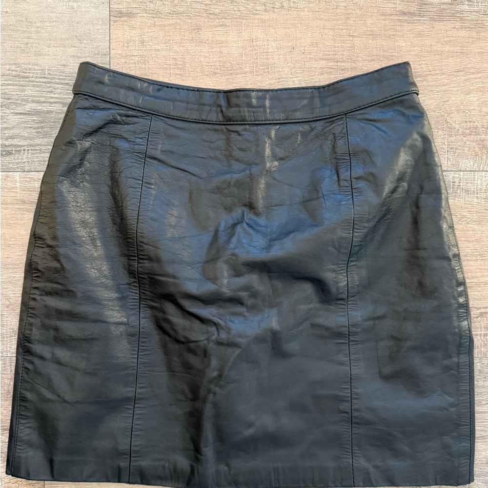 VINTAGE 90s Genuine Black Leather Mini Skirt High Waisted 11/12